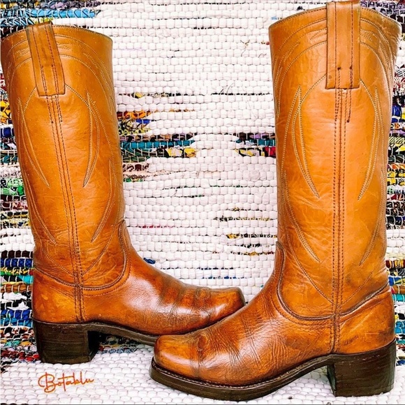 Frye Shoes - FRYE Rare True Vintage Black Label Stitching Western Campus Cowboy Boots Size 8